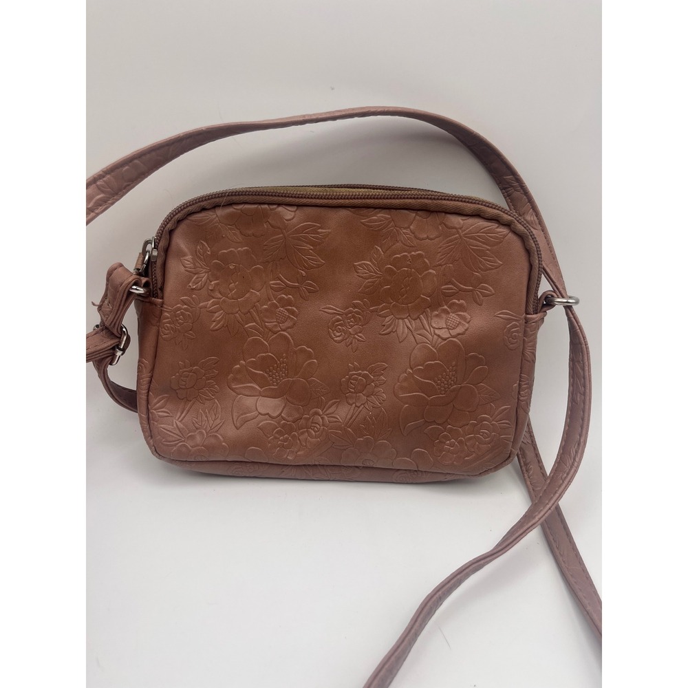 MultiSac Floral Embossed Crossbody Bag Mauve Brown Small Multi Pocket Purse